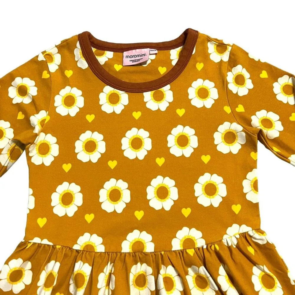 Moromini Sz 128/134 (8-9Y) Organic Mustard Flowers Dress